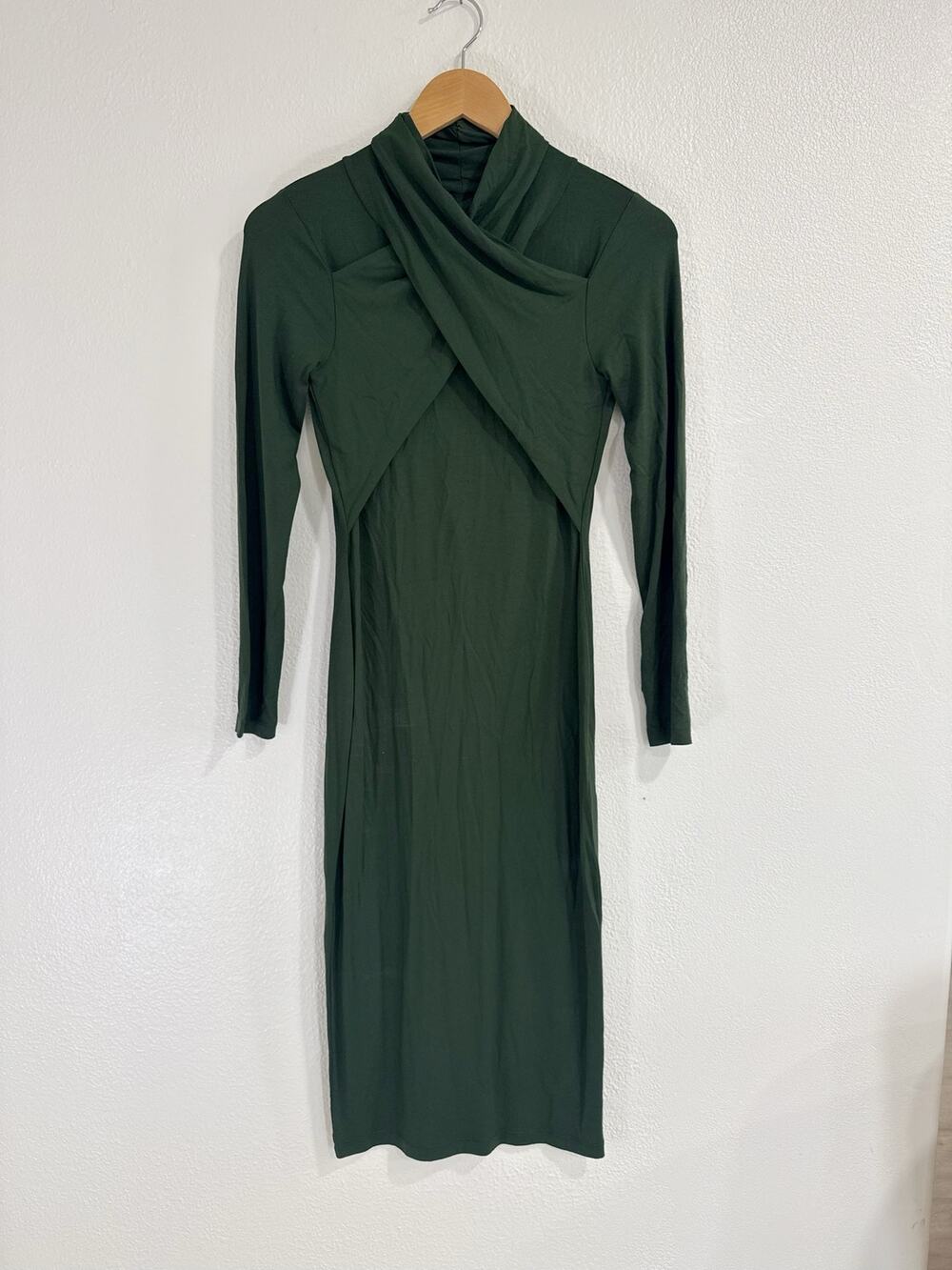 ASOS Olive Green Cross Neck Long Sleeve Midi Dress Whimsygoth Elegant Size 6